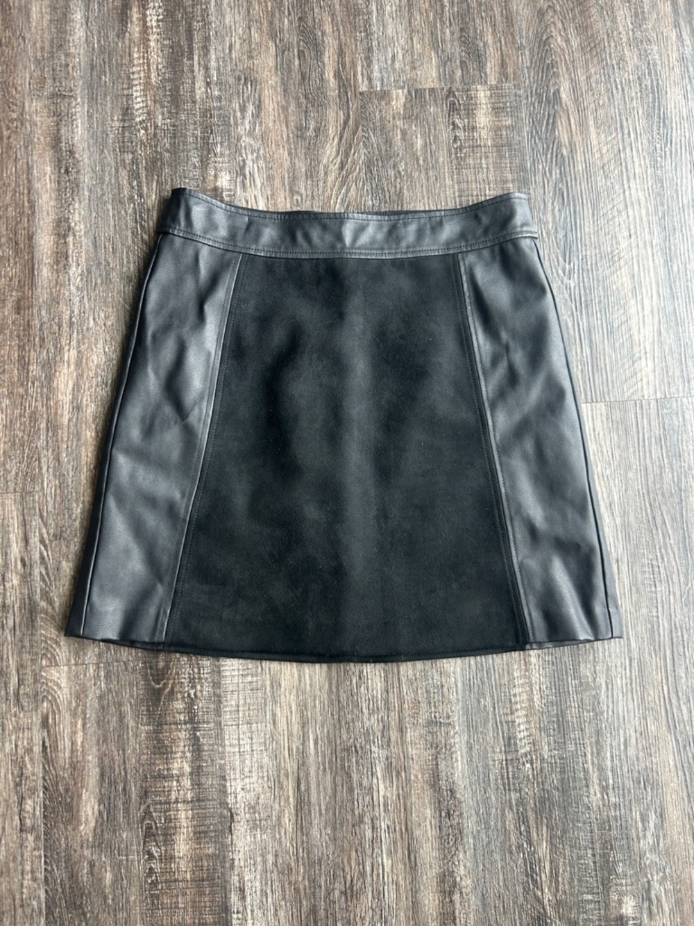 LOFT Black A-Line Faux Leather Paneled Skirt